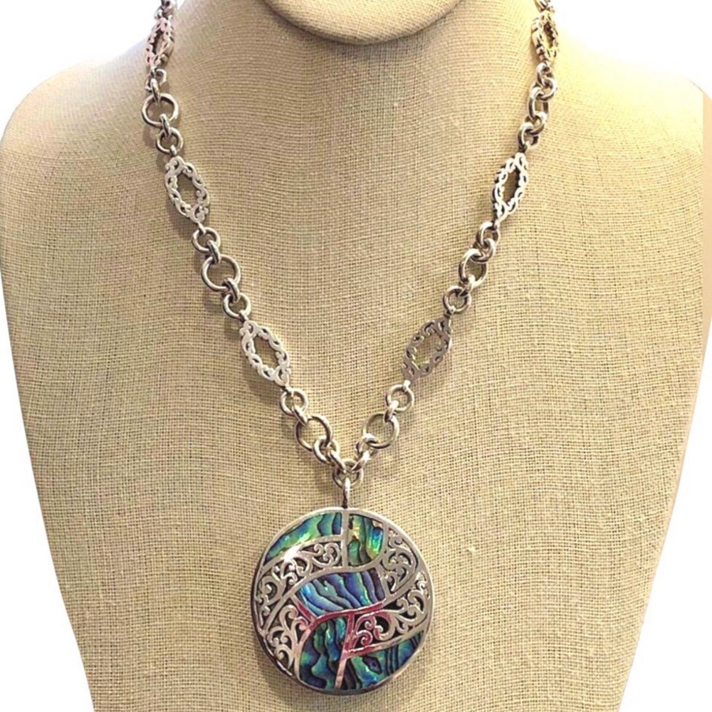 LOIS HILL Multi-Color Abalone Sterling Silver Cut Out Open Link Necklace Pendant